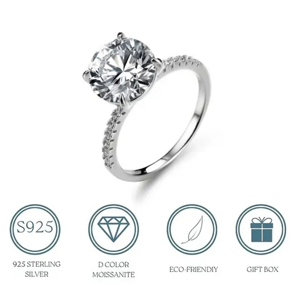 3ct Moissanite D Color .925 Sterling Silver Stetting Ring